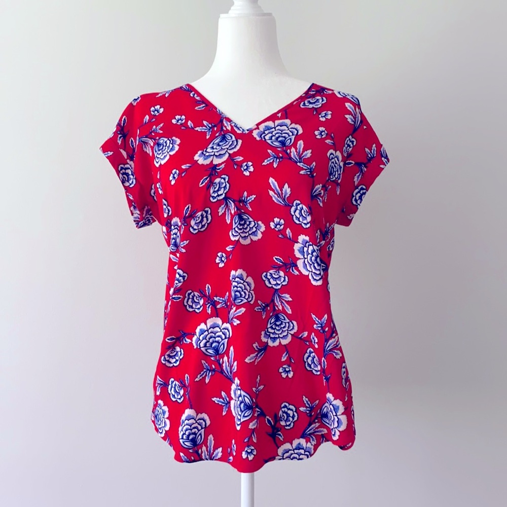 Red, white & blue flowered top